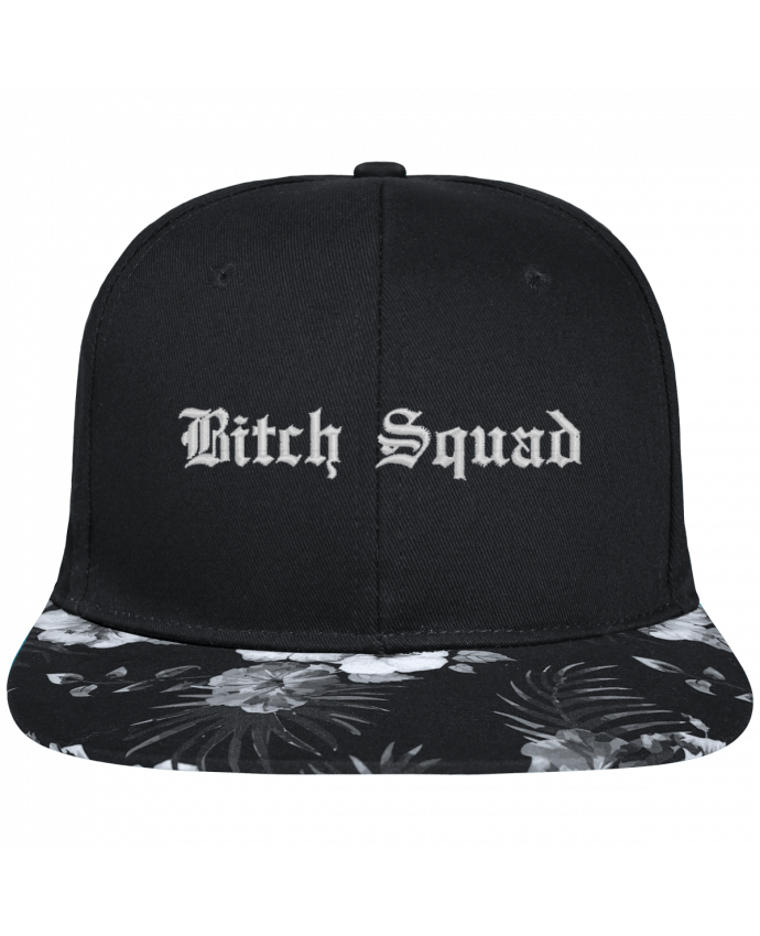Snapback Cap visor Hawaii Crown pattern Bitch Squad brodé avec toile noire 100% coton et visière imprimée fleurs 100