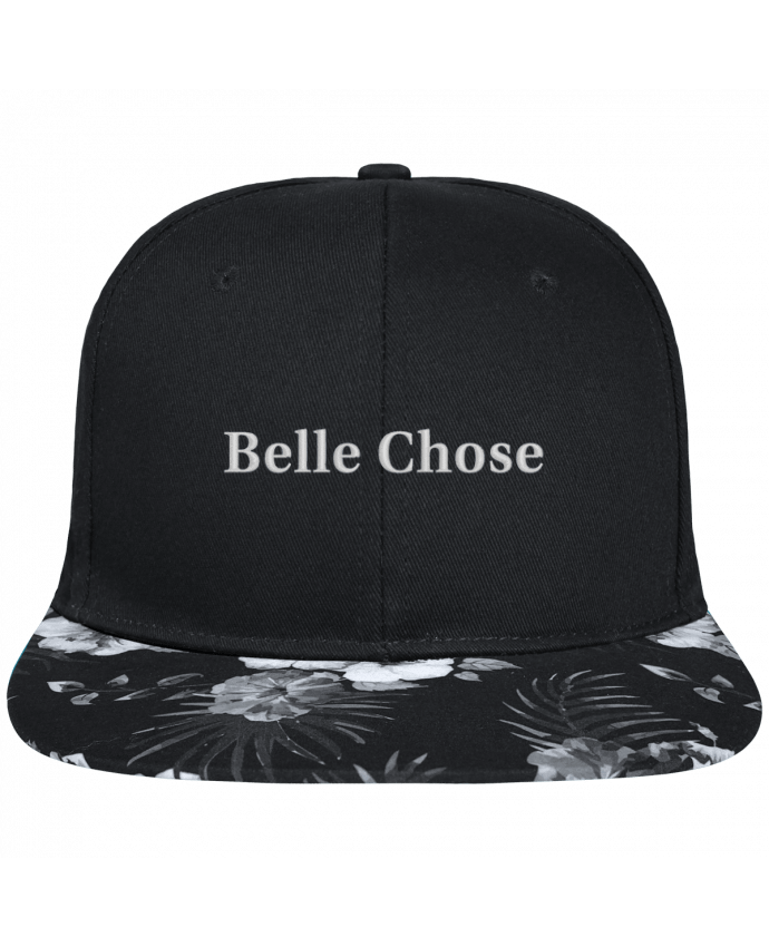Snapback Cap visor Hawaii Crown pattern Belle Chose brodé avec toile noire 100% coton et visière imprimée fleurs 100