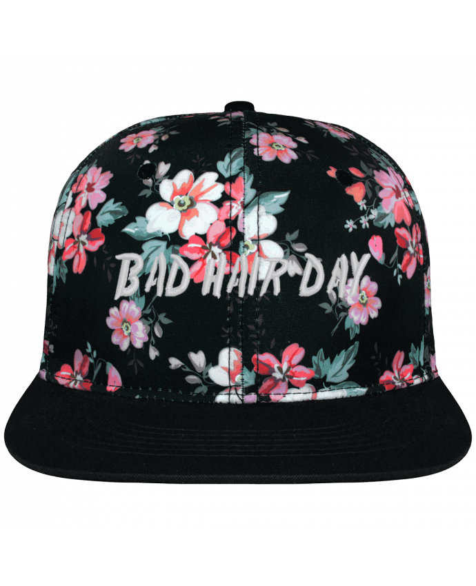 Snapback Cap Black Floral crown pattern Bad hair day brodé avec toile motif à fleurs 100% polyester et visiè