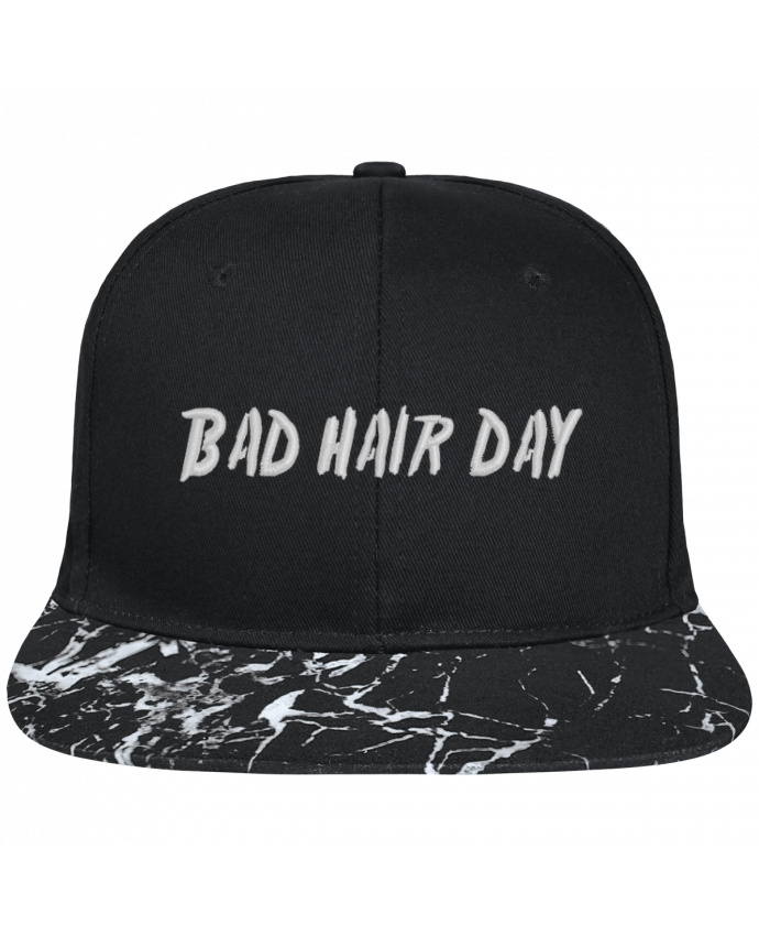 Snapback Cap visor black mineral pattern Bad hair day brodé avec toile noire 100% coton et visière imprimée m
