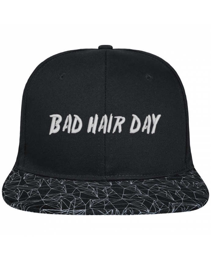 Snapback Cap visor black geometric pattern Bad hair day brodé avec toile noire 100% coton et visière imprimé