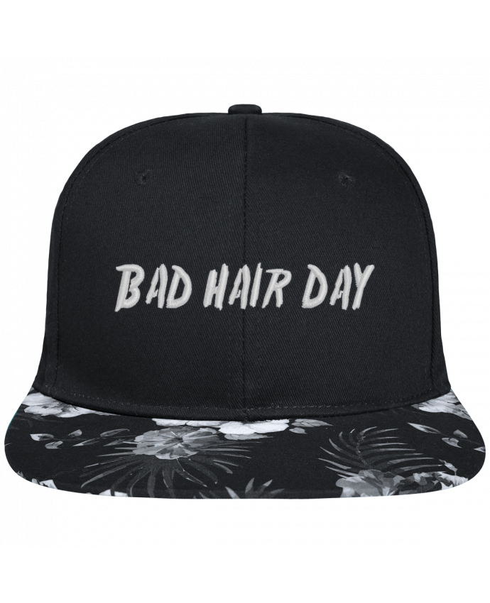Snapback Cap visor Hawaii Crown pattern Bad hair day brodé avec toile noire 100% coton et visière imprimée fleurs 10
