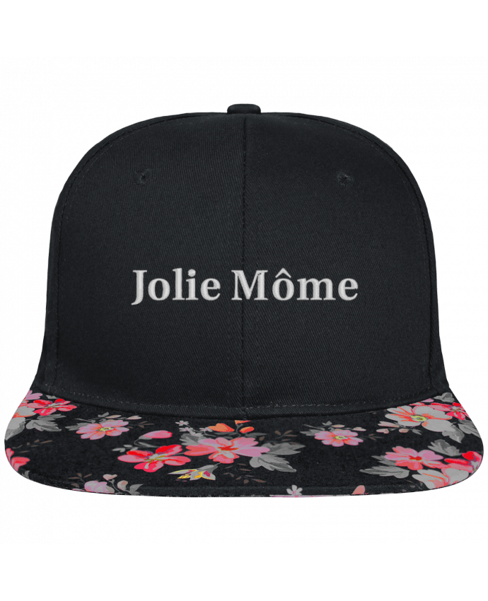 Snapback Cap visor black floral Crown pattern Jolie môme brodé et visière à motifs 100% polyester et toile coton