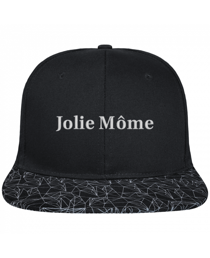 Snapback Cap visor black geometric pattern Jolie môme brodé avec toile noire 100% coton et visière imprimée 