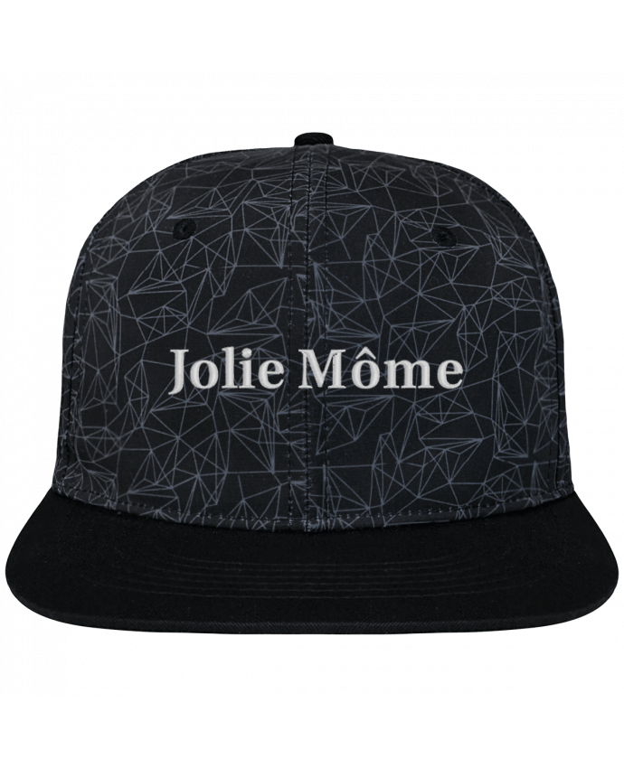 Casquette snapback geometric noire Jolie môme brodé avec toile imprimée et visière noire