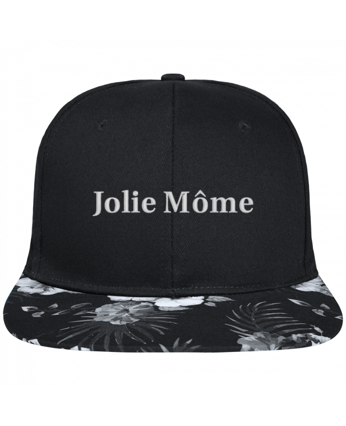 Snapback black hawaiian Jolie môme brodé avec toile noire 100% coton et visière imprimée fleurs 100%