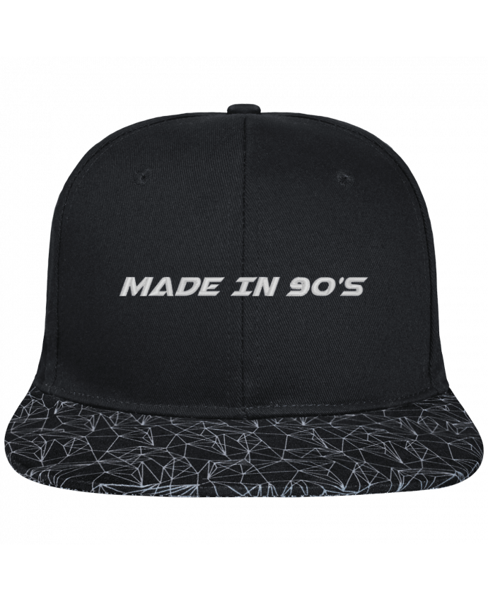 Snapback Cap visor black geometric pattern Made in 90s brodé avec toile noire 100% coton et visière imprimée