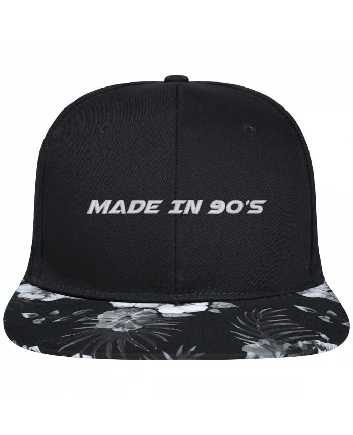 Snapback black hawaiian Made in 90s brodé avec toile noire 100% coton et visière imprimée fleurs 100