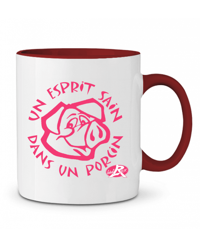 Mug bicolore un esprit sain dans un  porcin labelRose