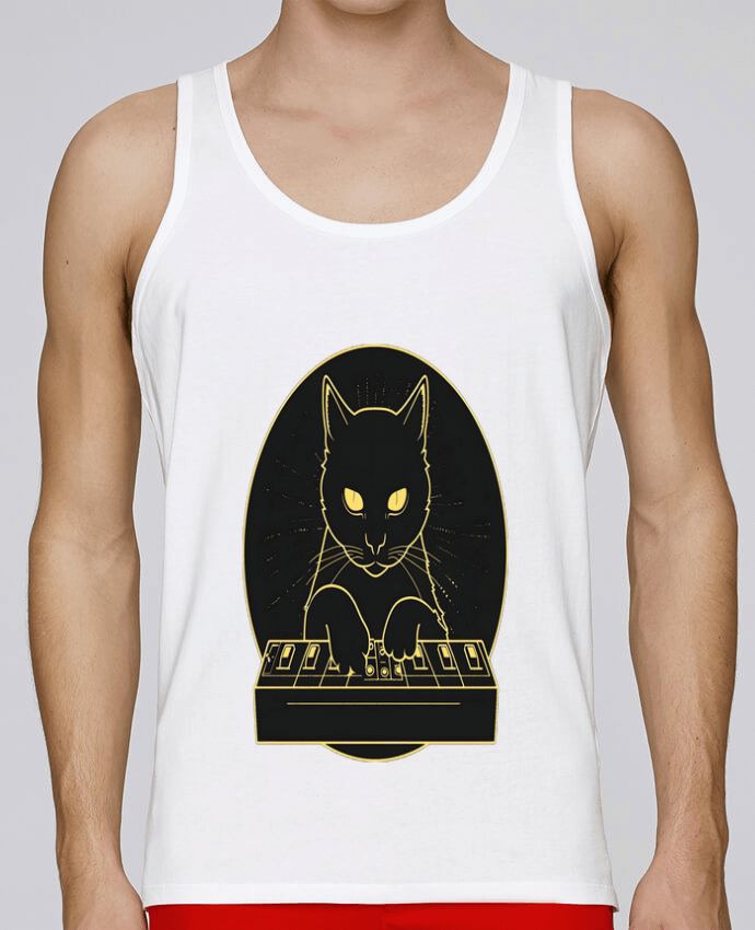 Débardeur homme BLACK SYNTH CAT 2 par PhilK 100% coton bio