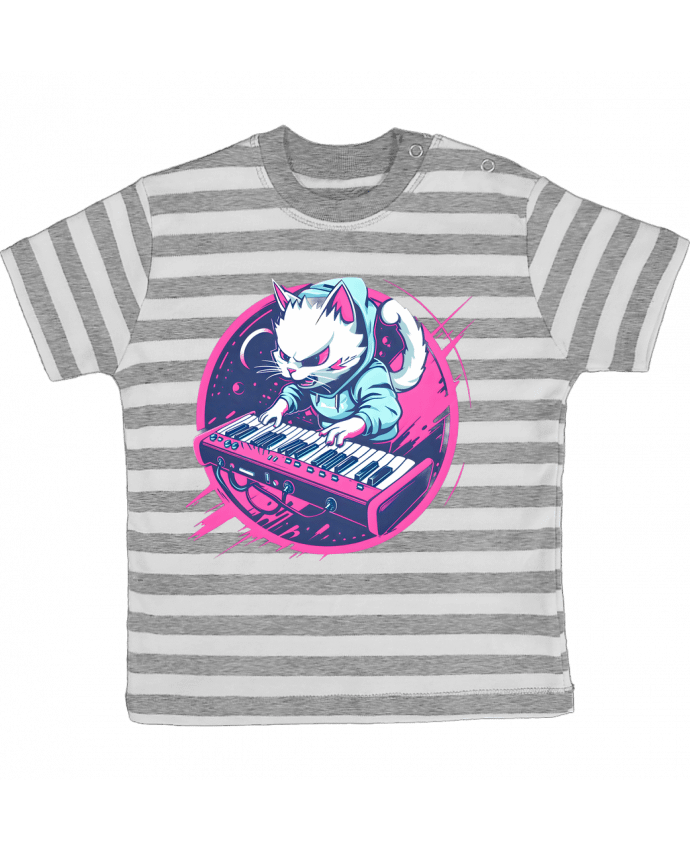 Tee-shirt bébé à rayures SYNTH CAT ELECTRO-POP par PhilK