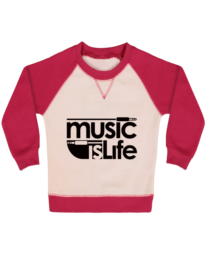 Sweatshirt Baby crew-neck sleeves contrast raglan Music is Life by Freeyourshirt.com