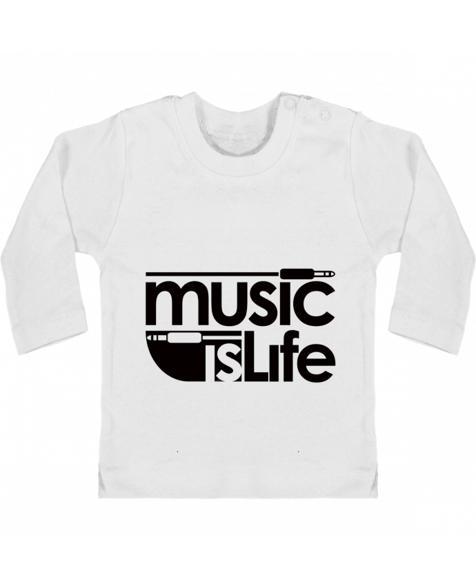Baby T-shirt with press-studs long sleeve Music is Life manches longues du designer Freeyourshirt.com