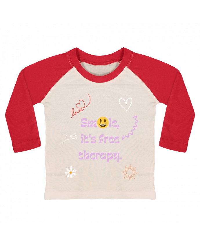 Tee-shirt Bébé Baseball ML smile it's free therapy par Designfun