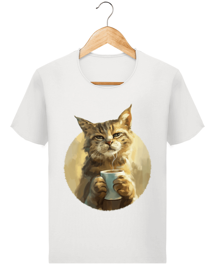  T-shirt Homme vintage Illustration de Chat avec sa tasse de café par KronoArt