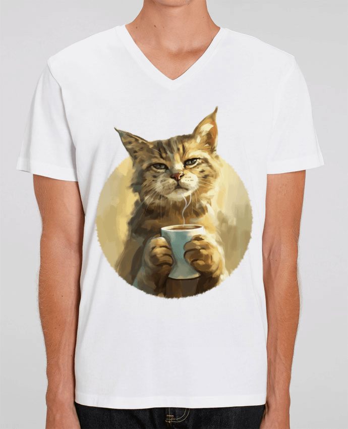 T-shirt homme Illustration de Chat avec sa tasse de café par KronoArt