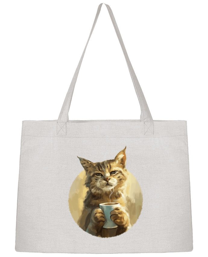 Sac Shopping Illustration de Chat avec sa tasse de café par KronoArt