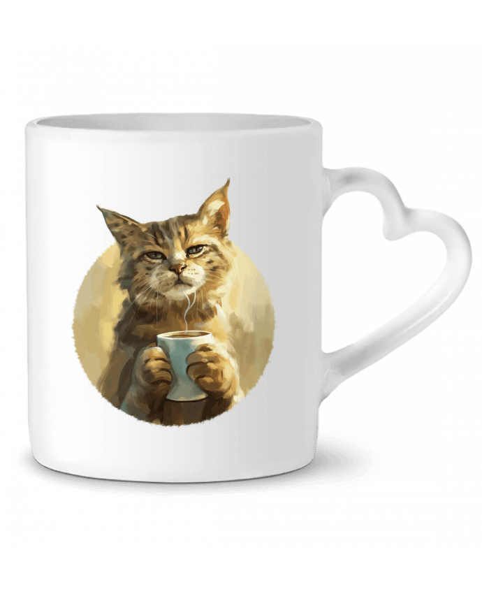 Mug coeur Illustration de Chat avec sa tasse de café par KronoArt