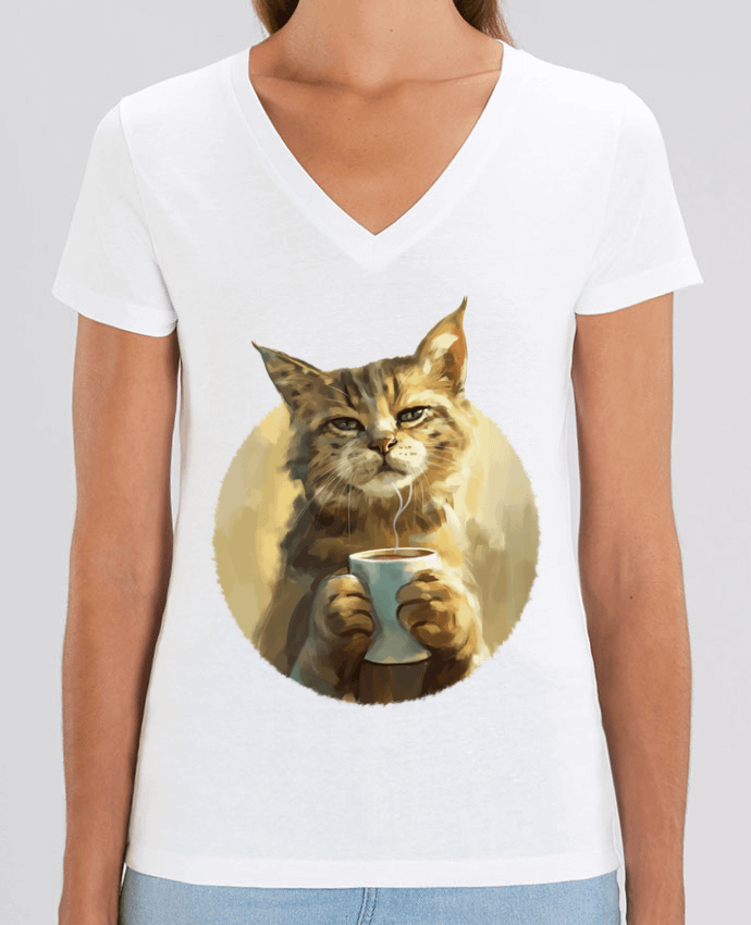 Tee-shirt femme Illustration de Chat avec sa tasse de café Par  KronoArt