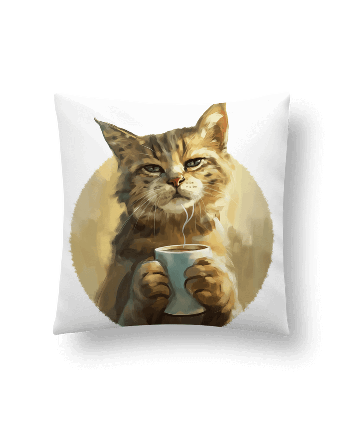 Coussin Illustration de Chat avec sa tasse de café par KronoArt