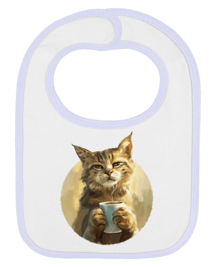 Bavoir bébé uni Illustration de Chat avec sa tasse de café par KronoArt