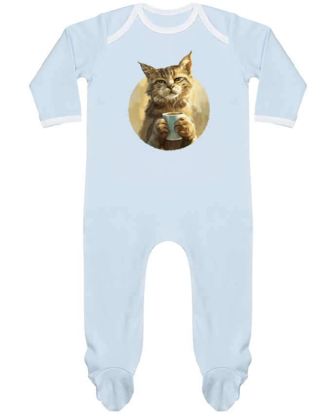 Body Pyjama Bébé Illustration de Chat avec sa tasse de café par KronoArt