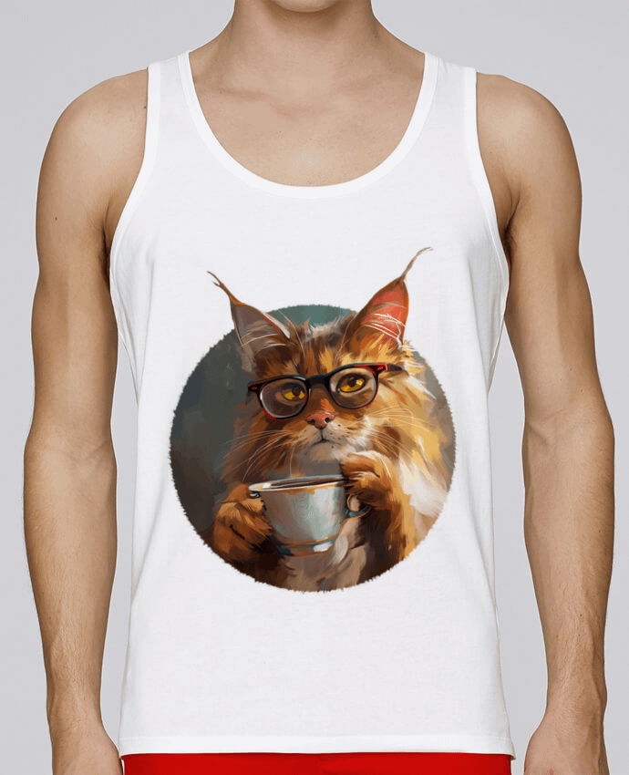 Débardeur homme Illustration de Chat avec sa tasse de café par KronoArt 100% coton bio