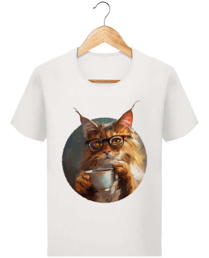  T-shirt Homme vintage Illustration de Chat avec sa tasse de café par KronoArt