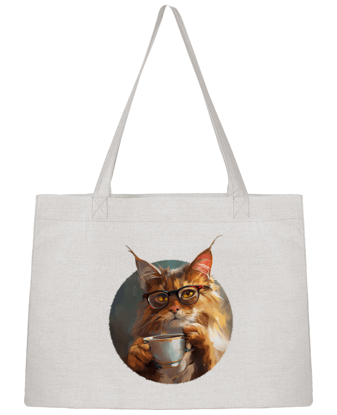 Sac Shopping Illustration de Chat avec sa tasse de café par KronoArt