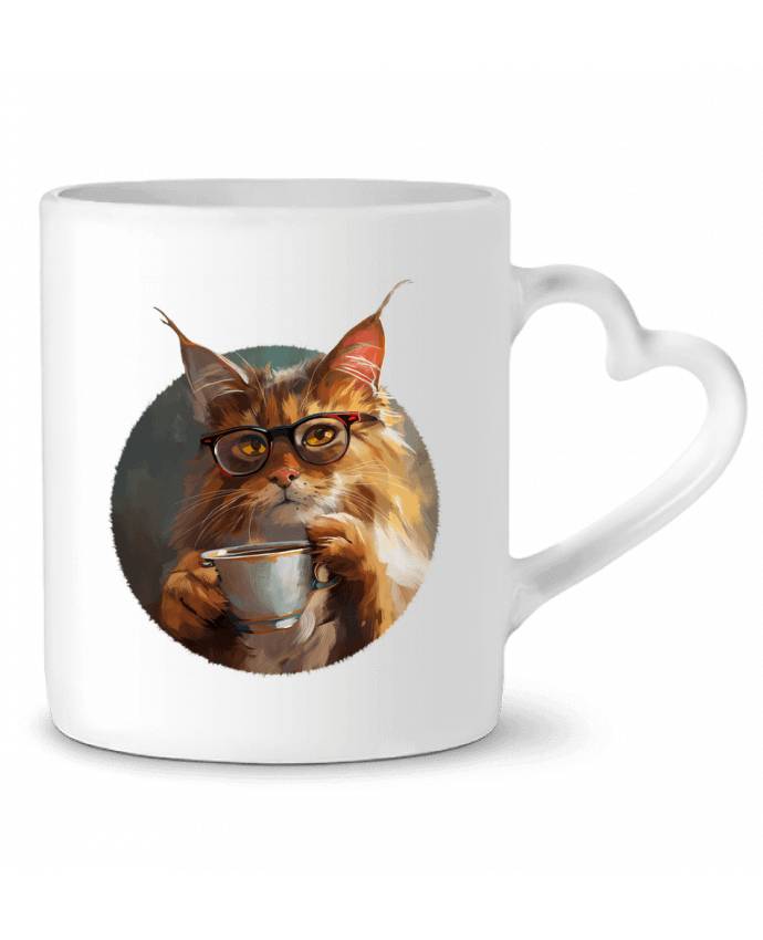 Mug coeur Illustration de Chat avec sa tasse de café par KronoArt