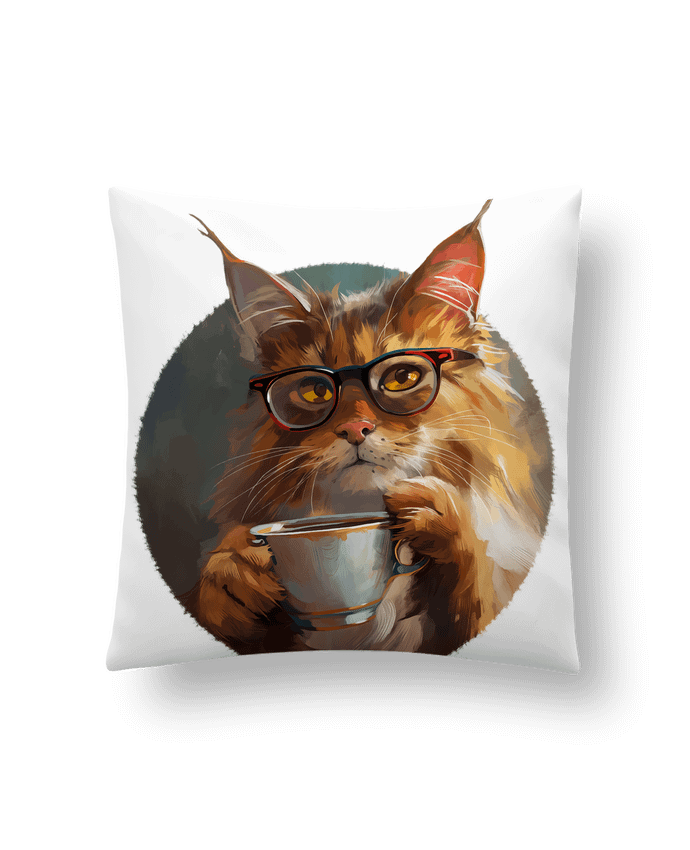 Coussin Illustration de Chat avec sa tasse de café par KronoArt