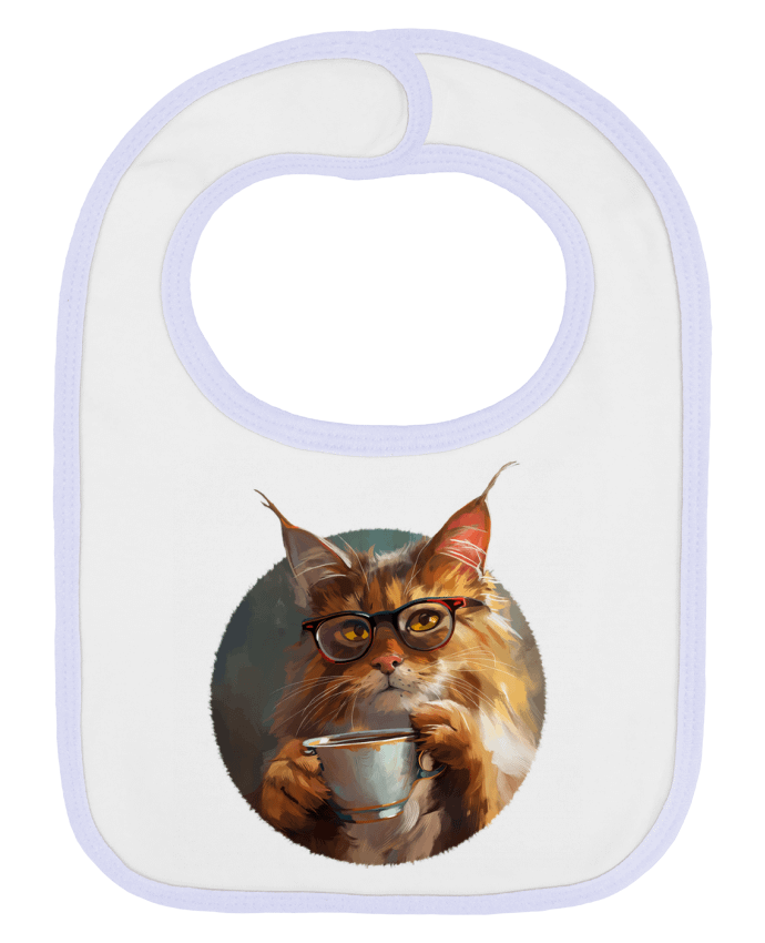 Bavoir bébé uni Illustration de Chat avec sa tasse de café par KronoArt