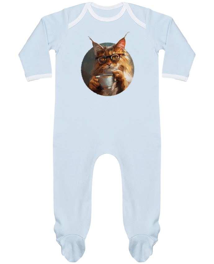 Body Pyjama Bébé Illustration de Chat avec sa tasse de café par KronoArt