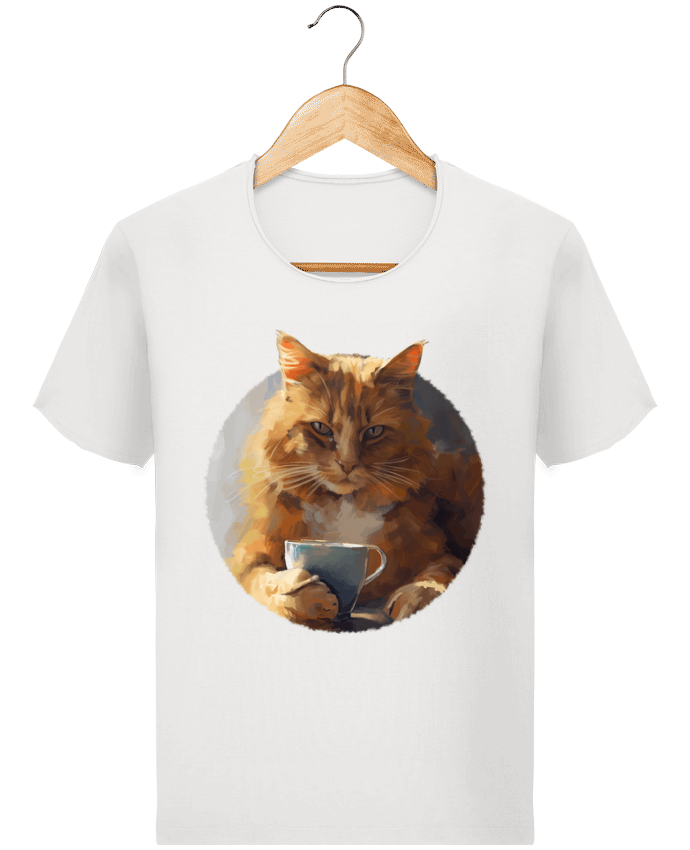  T-shirt Homme vintage Illustration de Chat avec sa tasse de café par KronoArt