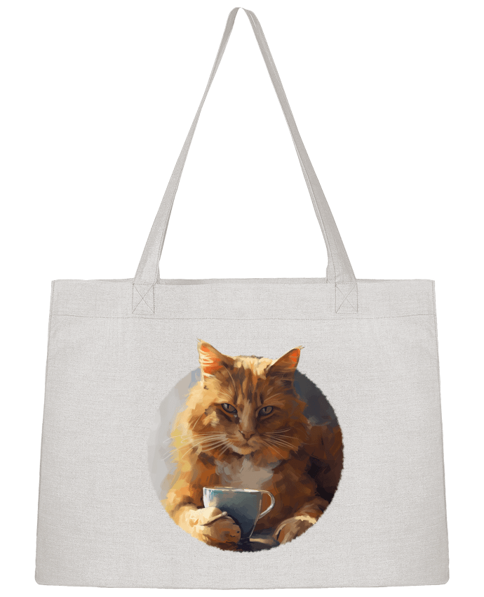 Sac Shopping Illustration de Chat avec sa tasse de café par KronoArt