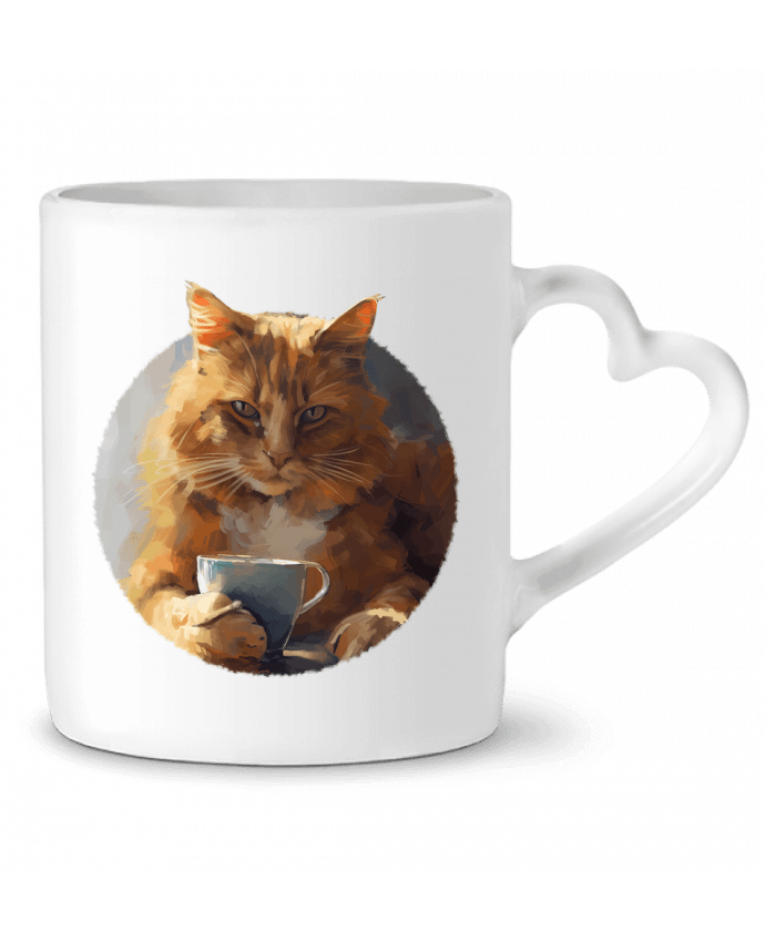 Mug coeur Illustration de Chat avec sa tasse de café par KronoArt