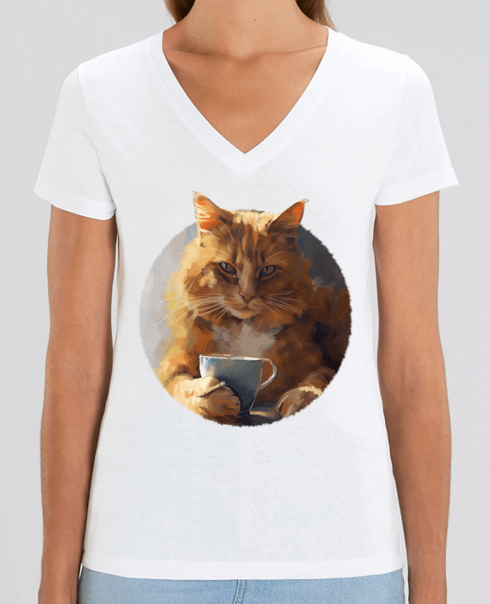 Tee-shirt femme Illustration de Chat avec sa tasse de café Par  KronoArt