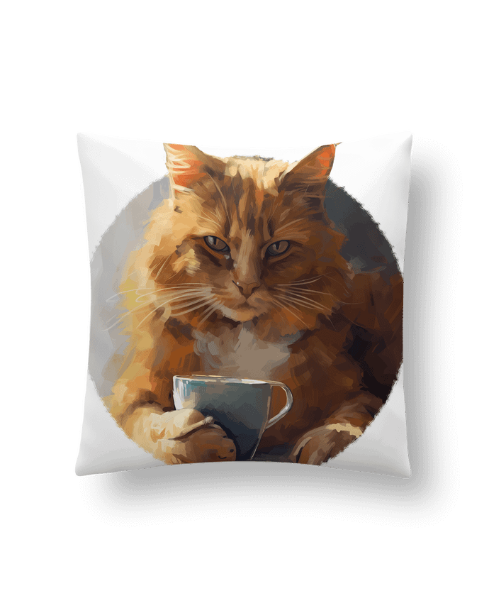 Coussin Illustration de Chat avec sa tasse de café par KronoArt