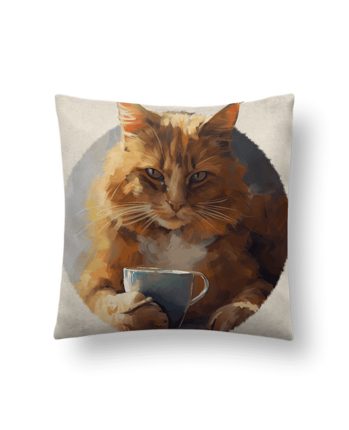 Coussin suédine Illustration de Chat avec sa tasse de café par KronoArt