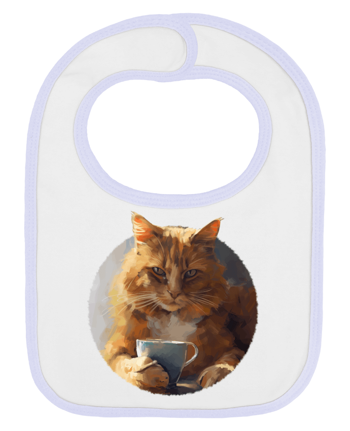 Bavoir bébé uni Illustration de Chat avec sa tasse de café par KronoArt