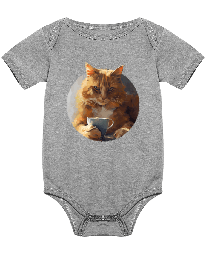 Body bébé Illustration de Chat avec sa tasse de café par KronoArt