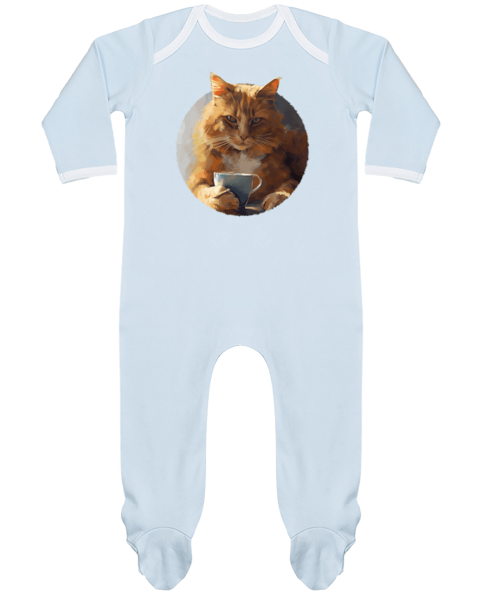 Body Pyjama Bébé Illustration de Chat avec sa tasse de café par KronoArt