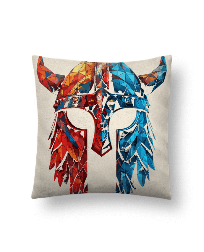 Coussin suédine Casque Viking à corne par KronoArt