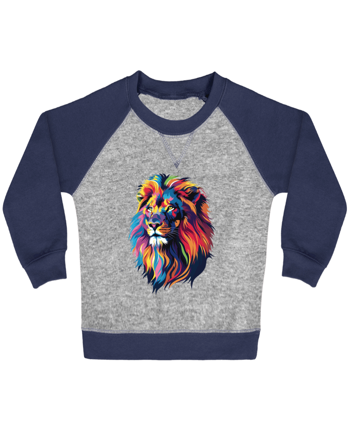 Sweat bébé manches contrastée Illustration de Lion stylisé par KronoArt