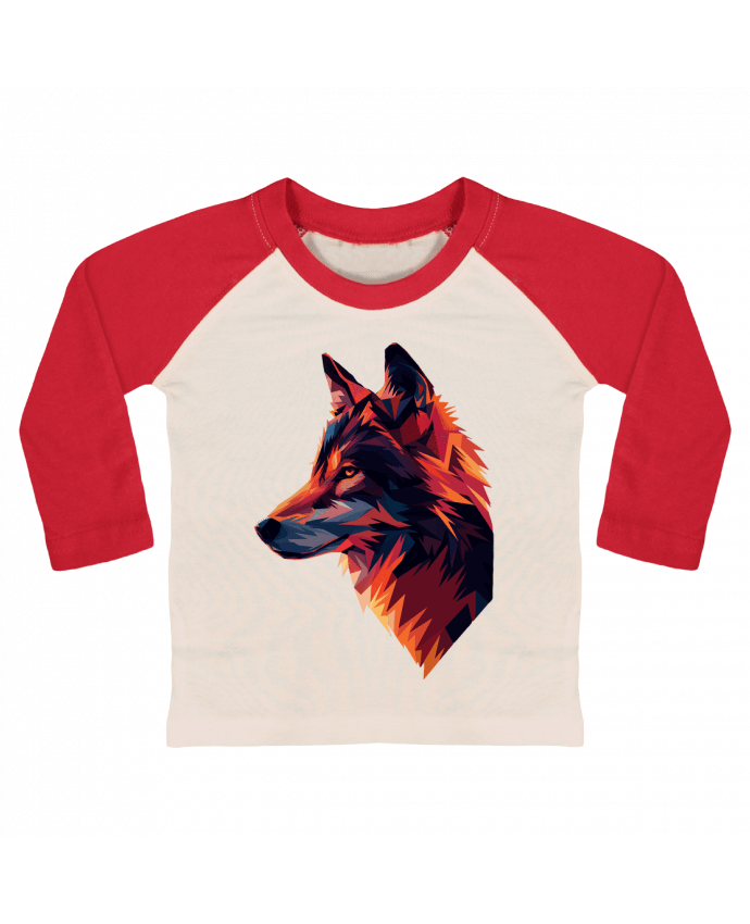 Tee-shirt Bébé Baseball ML Illustration de Loup stylisé par KronoArt