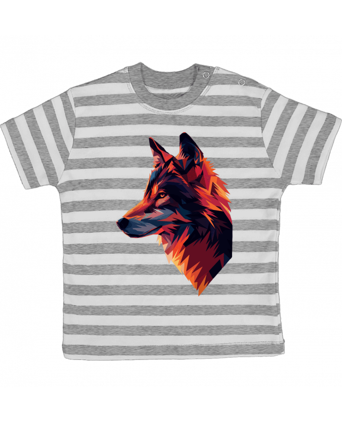 Tee-shirt bébé à rayures Illustration de Loup stylisé par KronoArt