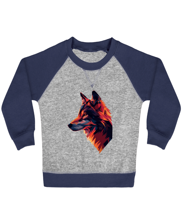 Sweat bébé manches contrastée Illustration de Loup stylisé par KronoArt