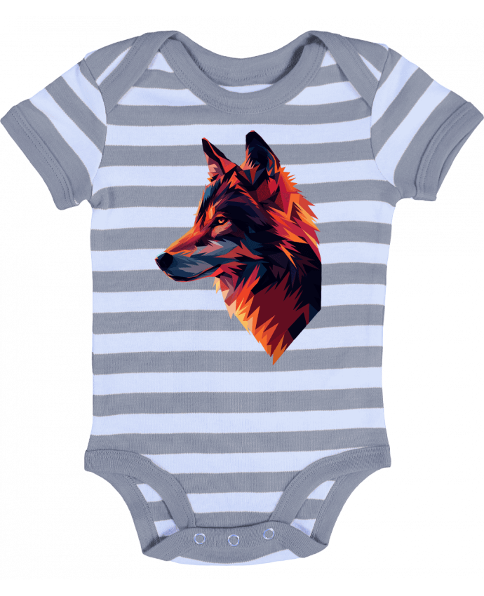 Body Bébé Rayé Illustration de Loup stylisé - KronoArt