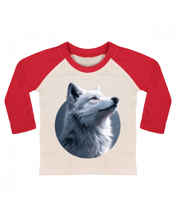 Tee-shirt Bébé Baseball ML Illustration de Loup Blanc par KronoArt