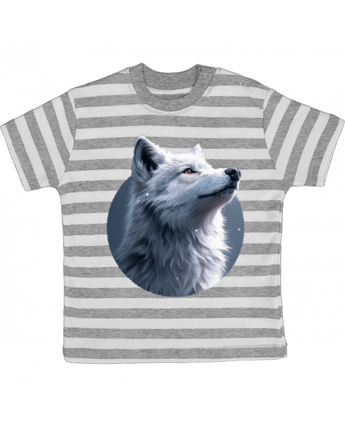 Tee-shirt bébé à rayures Illustration de Loup Blanc par KronoArt